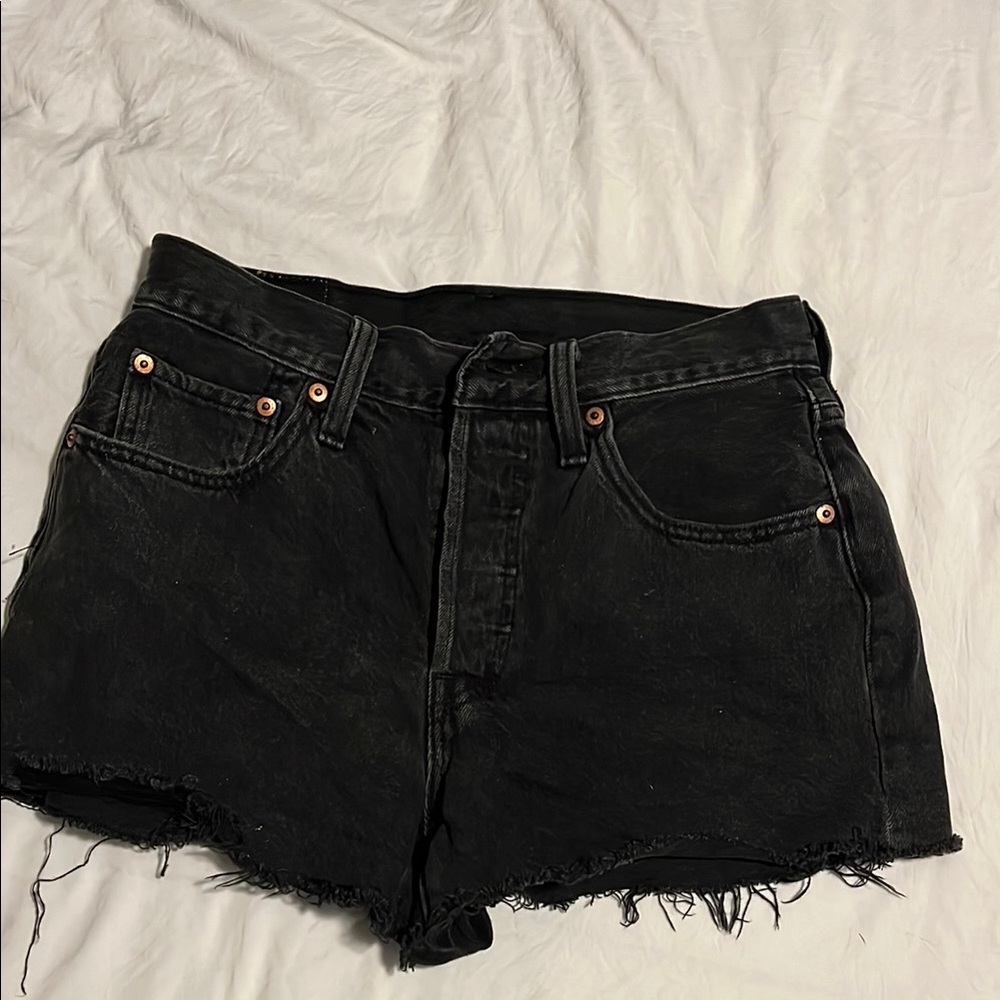 Levi's Black Jean Shorts Distressed High-Waisted